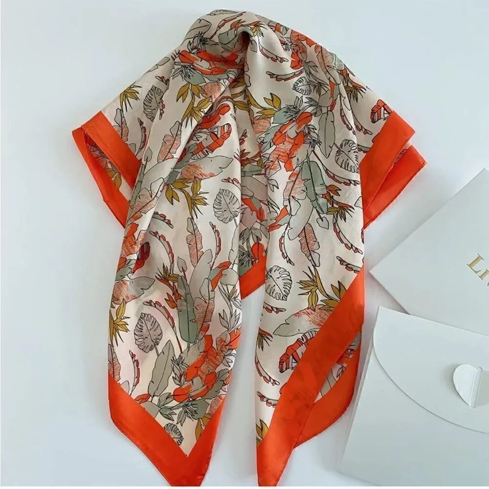 Orange Leafy Silky Scarf 
